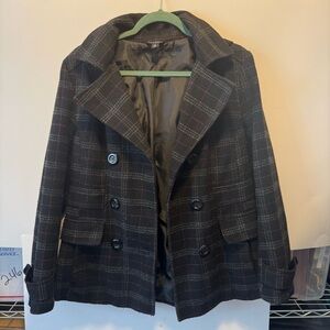 George Black, Grey and Pink Plaid Peacoat